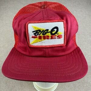 Vintage Big O Tires Trucker Hat Red Yellow Patch Mesh Snapback Cap 80s Promo